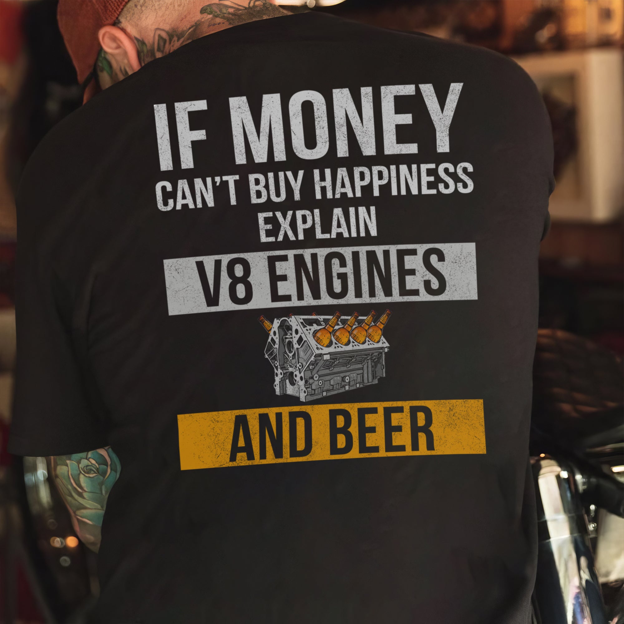 If Money Can't Buy Happiness Explain V8 Engines and Beer T-shirt